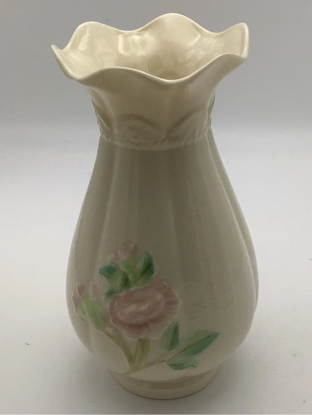 Vintage Belleek Irish Fluted Floral Vase